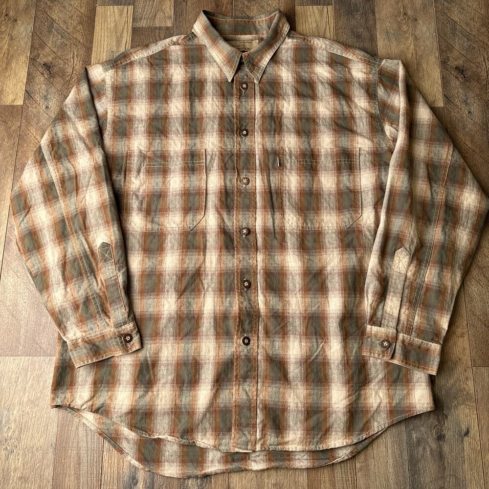 Vintage 90s Levi's‎ Silver Tab Shirt Men's Large Brown Western Cowboy Plaid 5610